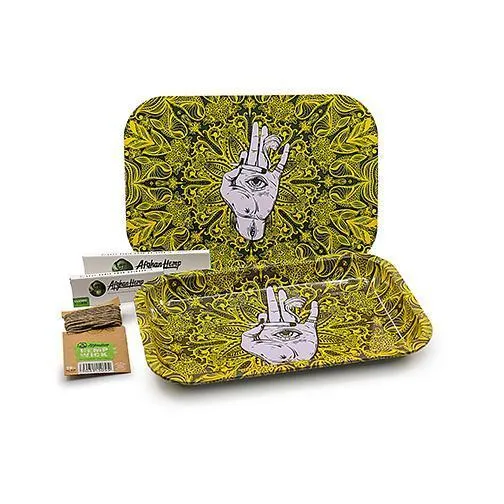 Afghan Hemp Rolling Tray Kit with Magnetic Lid