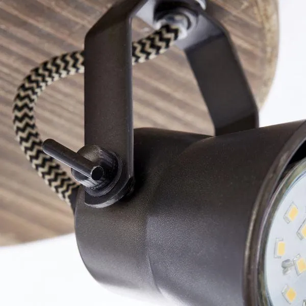 Brilliant 3 Light 15W Seed Round Spotlight - Black Steel & Light Wood | 82234/46