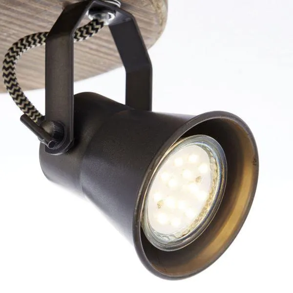 Brilliant 3 Light 15W Seed Round Spotlight - Black Steel & Light Wood | 82234/46