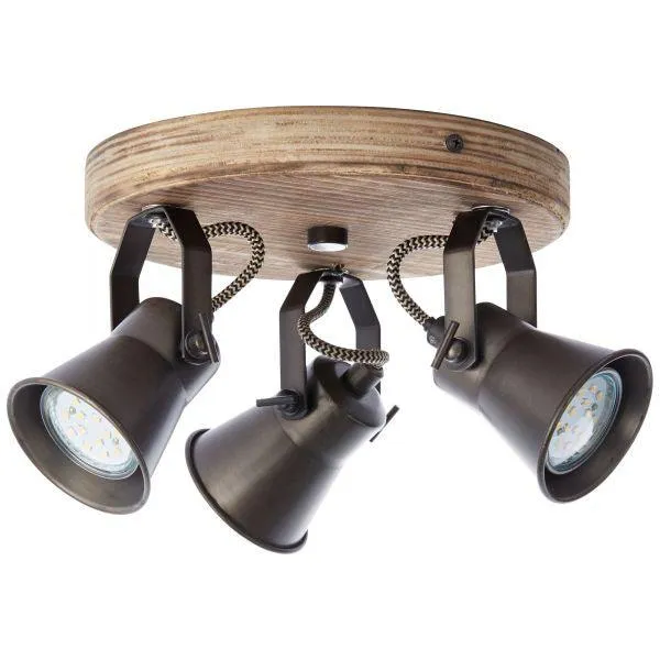 Brilliant 3 Light 15W Seed Round Spotlight - Black Steel & Light Wood | 82234/46