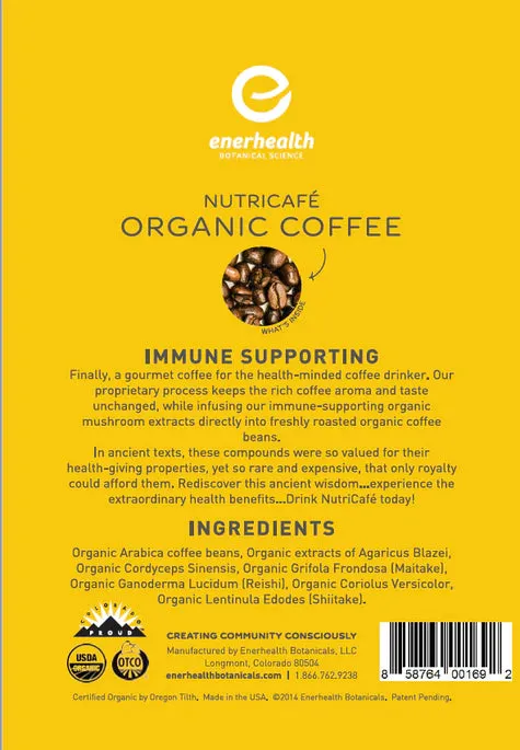 COFFEE WITH MUSHROOMS FOR PEOPLE Enerhealth NutriCafé Organic Immune Support Coffee for people only- 12 oz