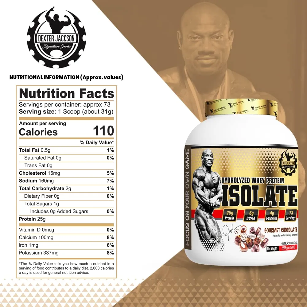 Dexter Jackson Isolate Hydrolyzed Whey Protein 2268g (5 lbs) - 73 Servings | Gourmet Chocolate Flavor - Premium Muscle Support for Optimal Performance and Recovery