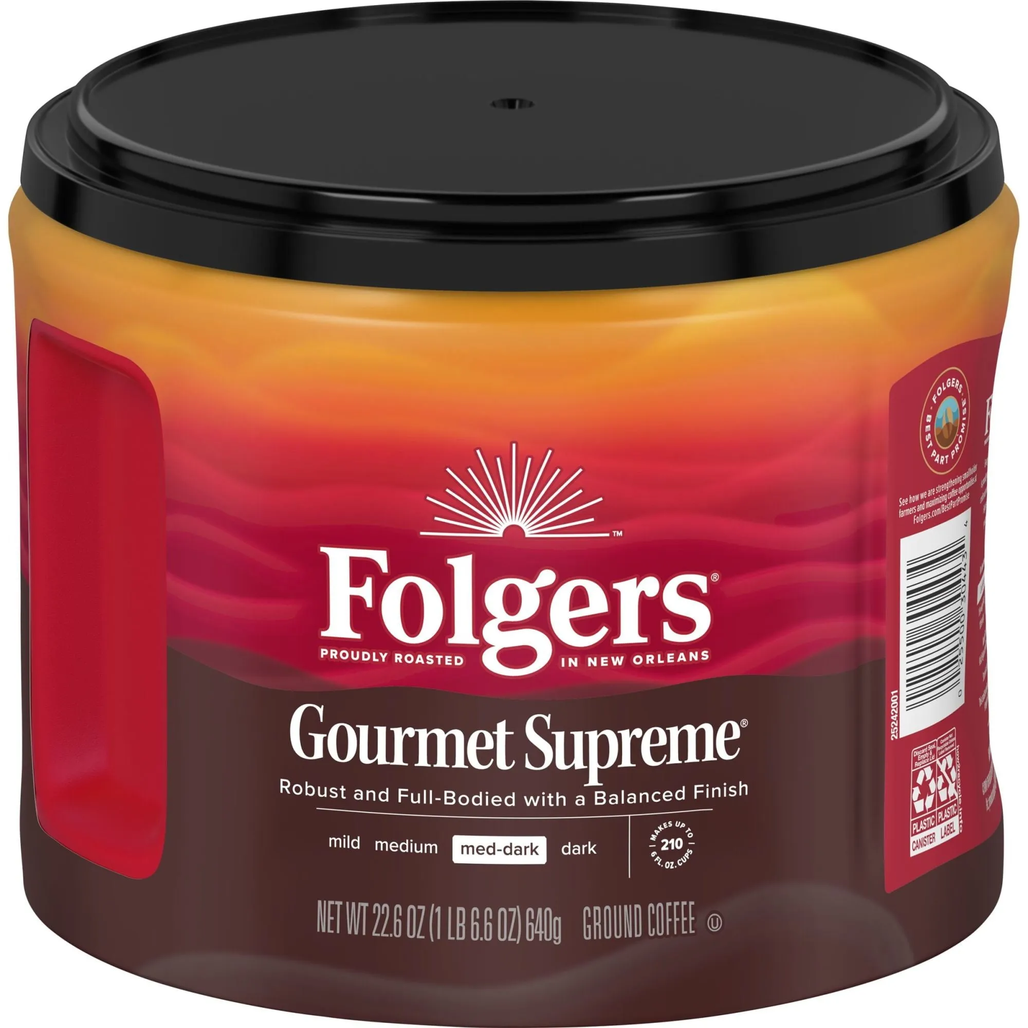 Folgers Gourmet Supreme Ground Coffee - Premium 22.6 Ounce Canister for Rich Flavor and Aroma