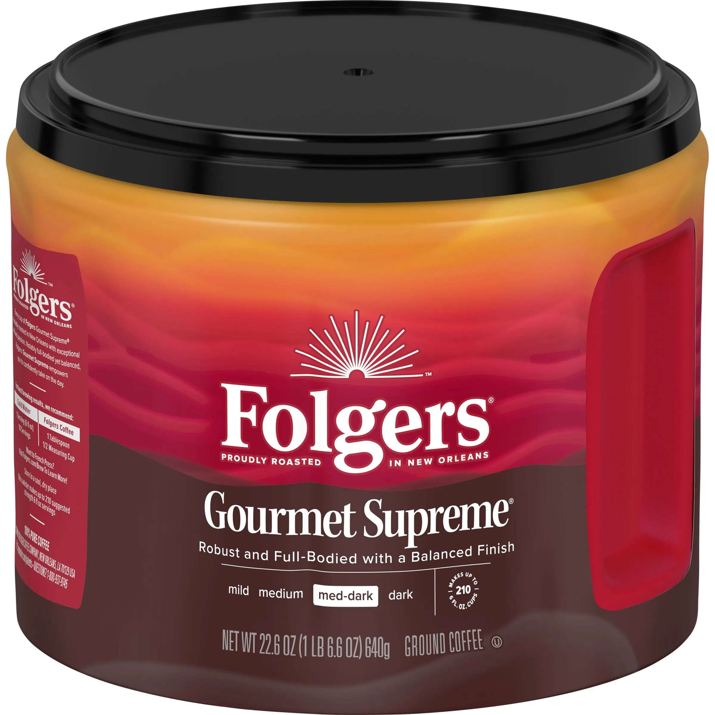 Folgers Gourmet Supreme Ground Coffee - Premium 22.6 Ounce Canister for Rich Flavor and Aroma