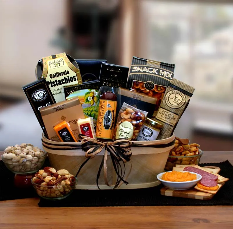 Gourmet Nut & Sausage Gift Basket - meat and cheese gift baskets