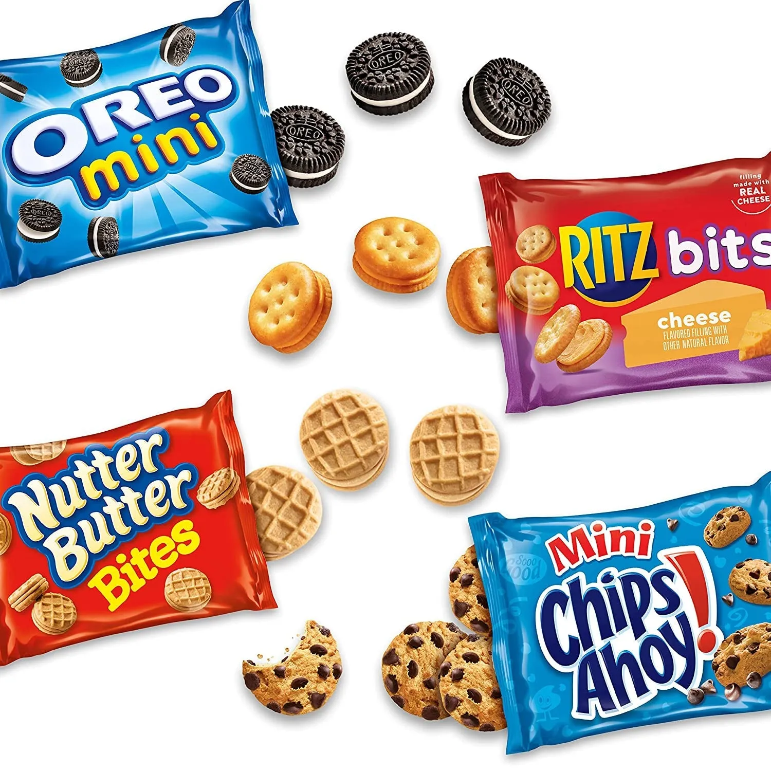 Nabisco Classic Mix Variety Pack, OREO Mini, CHIPS AHOY! Mini, Nutter Butter Bites, RITZ Bits Cheese, School Lunch Box Snacks, 20 - 1 Oz Snack Packs