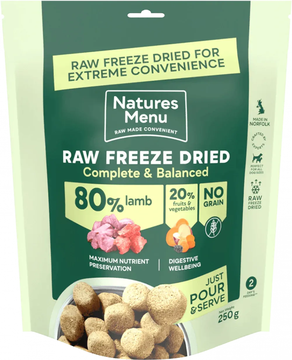 Natures Menu Raw Freeze Dried Complete and Balanced 80/20 Lamb