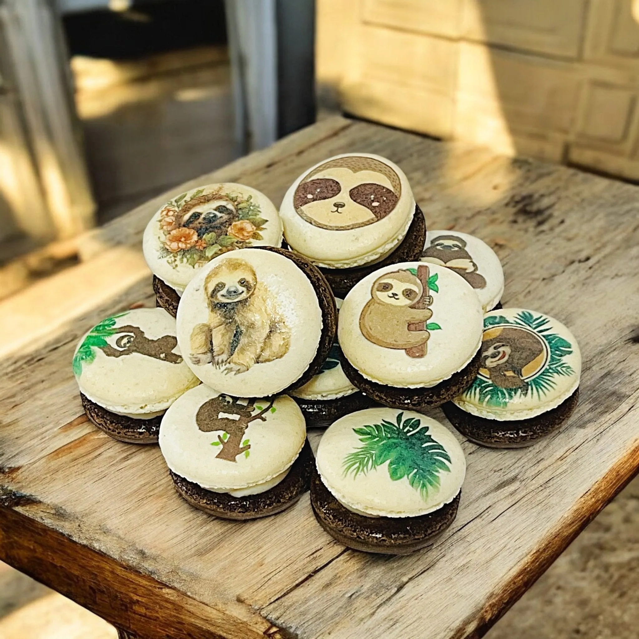 Sloth-Themed Macarons with Edible Art