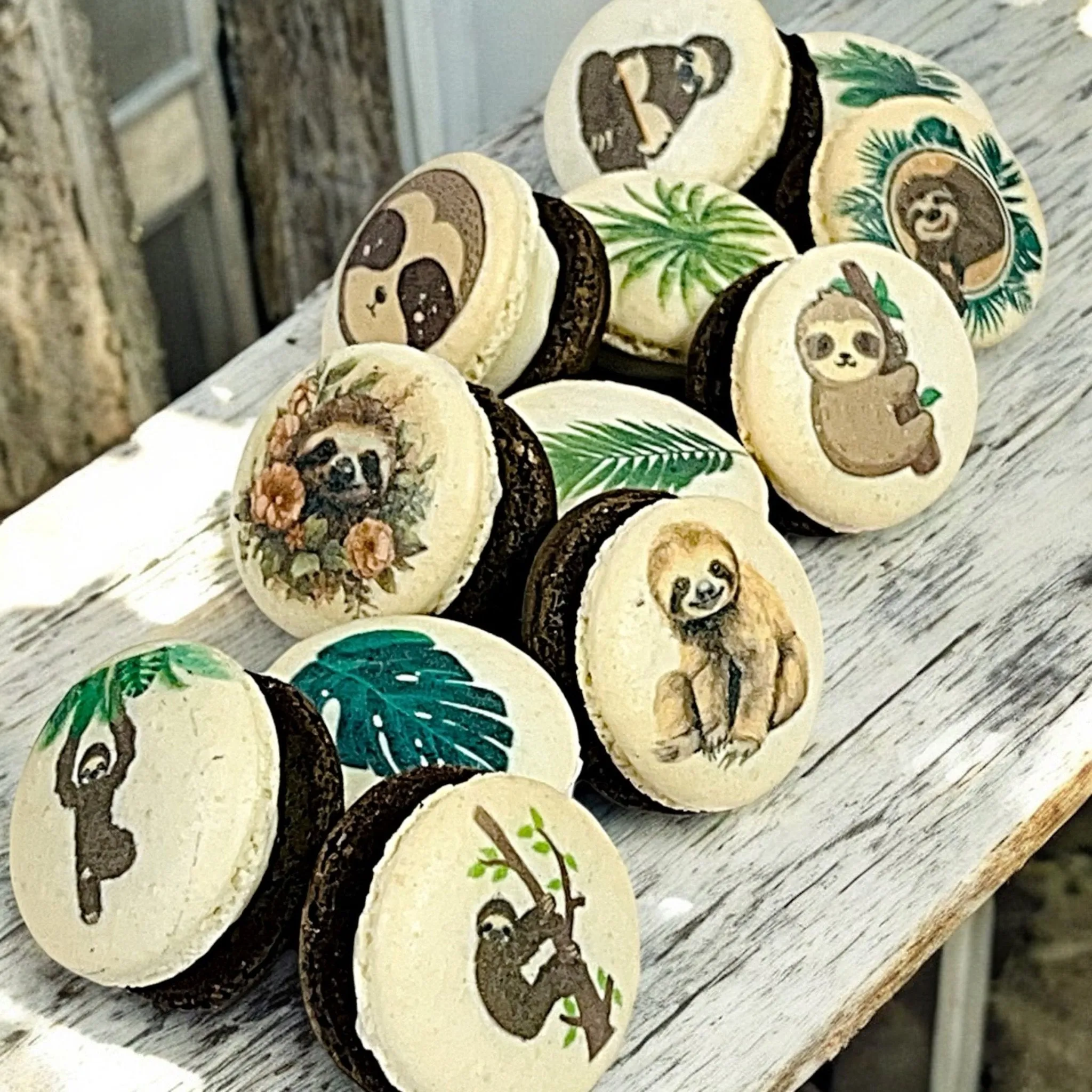 Sloth-Themed Macarons with Edible Art