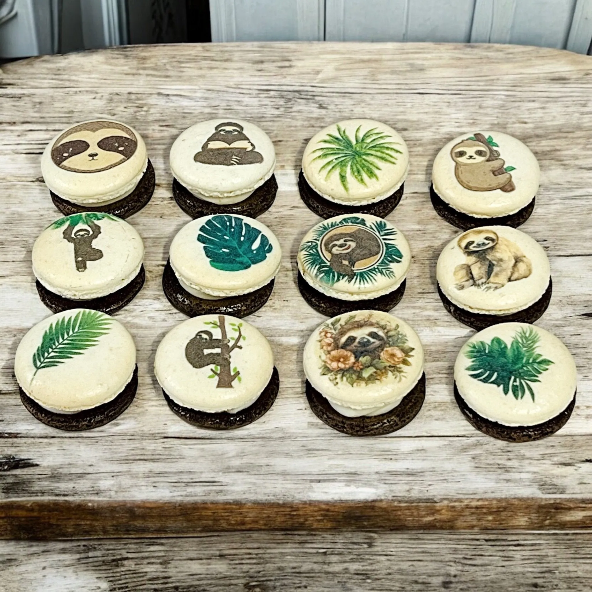 Sloth-Themed Macarons with Edible Art