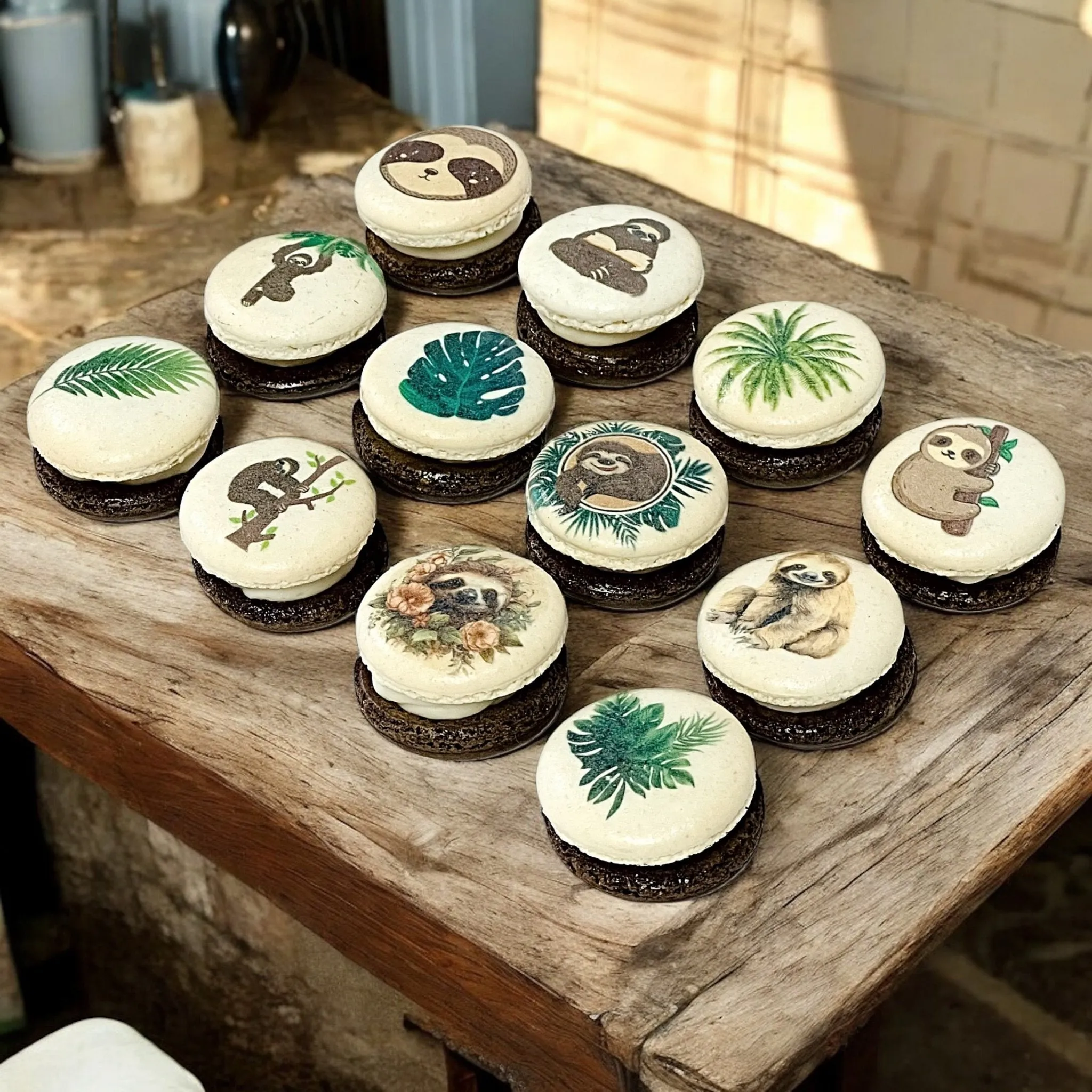 Sloth-Themed Macarons with Edible Art