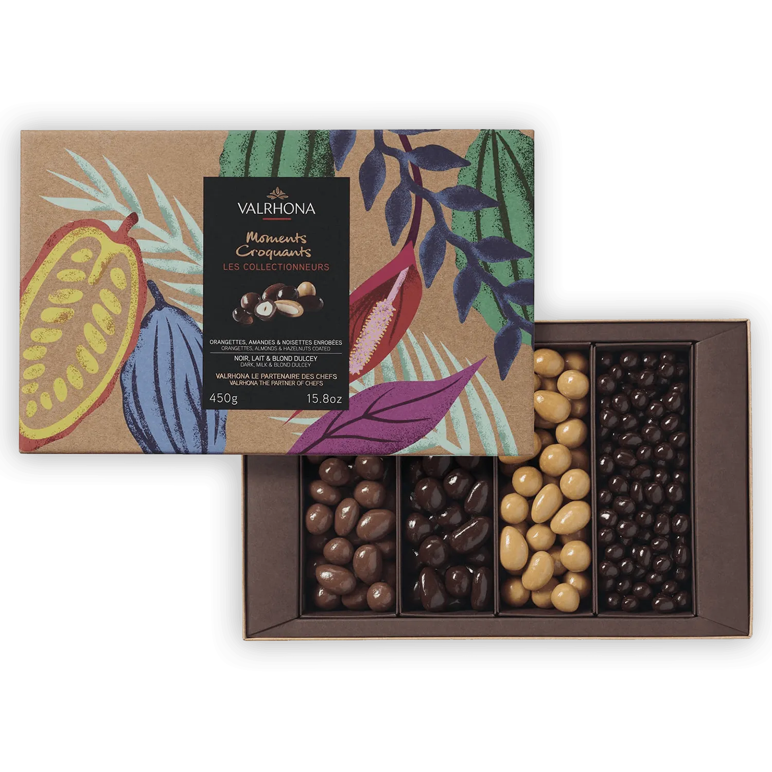 Valrhona Equinoxe Dark, Milk, Dulcey Nuts & Orangettes Collection Gift Box (1 lb)