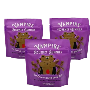 VAMPIRE® GOURMET CHOCOLATE COVERED GUMMY BEARS  THREE PACK - 2 oz. BAGS